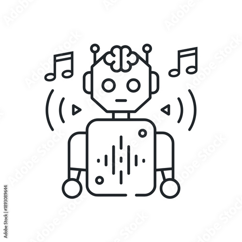 Robot playing music with musical notes in a minimalist style  