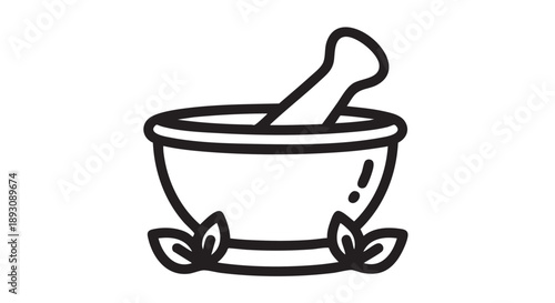 Mortar and pestle illustration on a simple background from a straightforward viewpoint