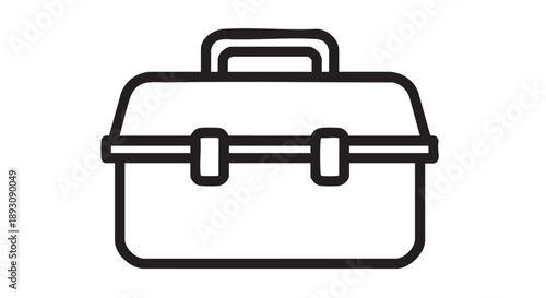Simple black line illustration of a briefcase on a plain background from a straightforward viewpoint