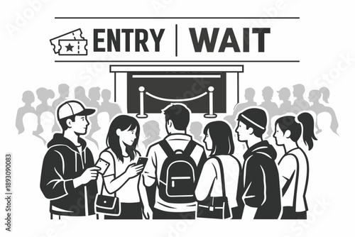 Crowd waiting in line for ticket entry at event