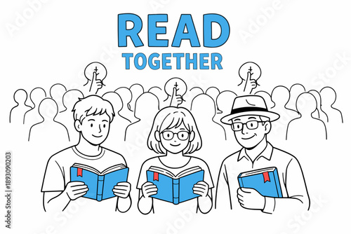 Diverse group reading together - engaging community of young adults