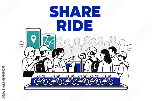 Diverse group engaging with bike sharing station technology