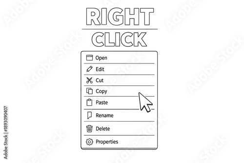Computer right-click context menu interface with pointer icon