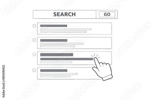 Hand selecting search result on interactive online interface