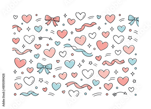 Valentine's Pattern Design. Valentine?s Day seamless pattern. Friendly repeating illustration with hearts, ribbons and abstract dots, playful yet calm mood.