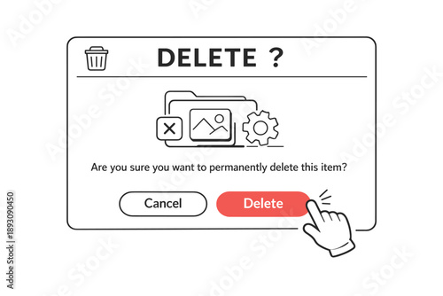 Confirmation window for permanent deletion with folder and icon