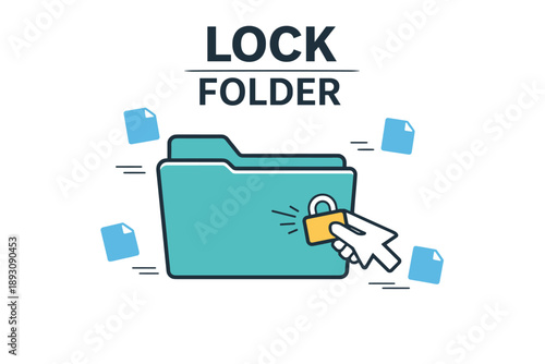 Secure digital folder with lock symbol and pointer clicking icon