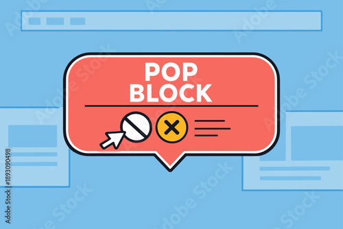 Illustration of pop-up blocker notification with icons on blue background