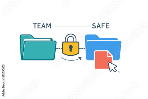 Data security and file sharing concept with locked folder and cursor icon