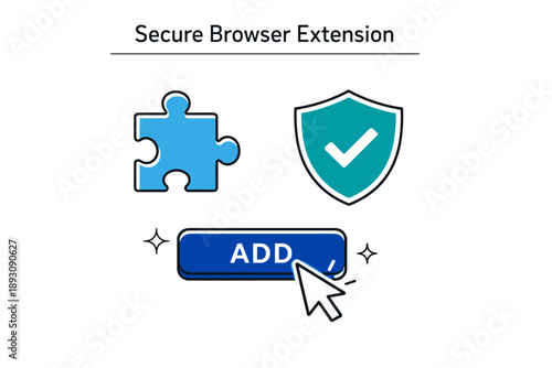 Secure browser extension symbol with add button and puzzle icon