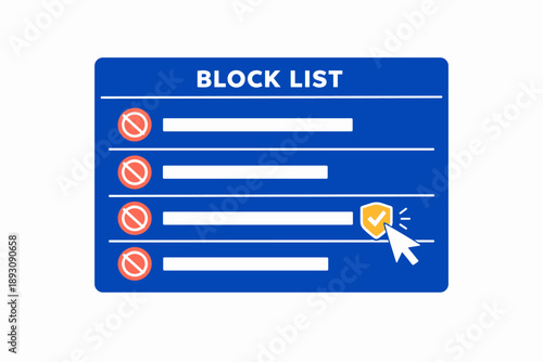 Block list interface with security icon on blue background