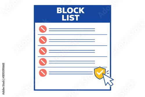 Digital block list concept with security shield and cursor icon