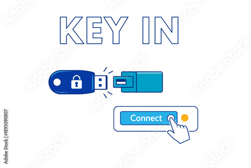 Secure usb stick and adapter connection illustration with key lock symbol