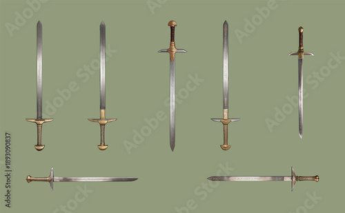 Set of fantasy medieval knight swords, realistic vector illustration