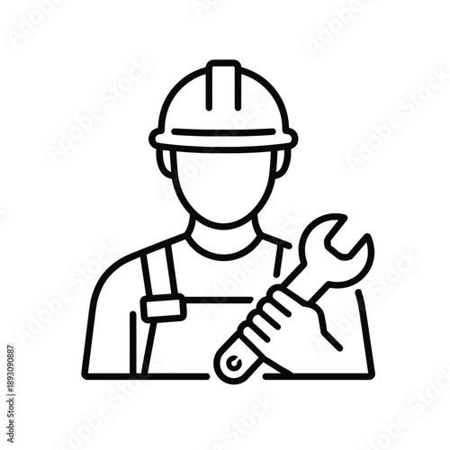 Worker Holding Wrench Icon for Construction