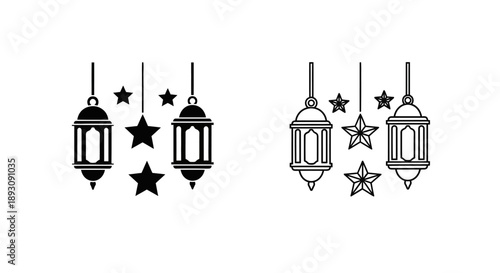 Lantern stars night sky decoration Vector