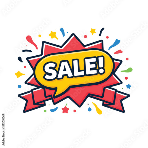Vibrant sale announcement badge with festive elements