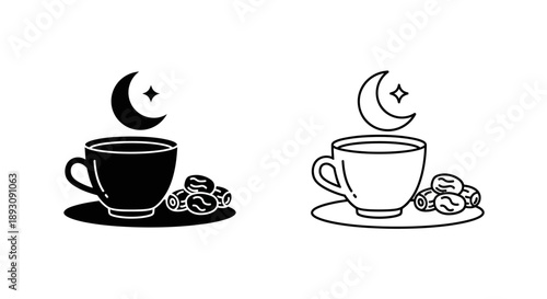 Coffee moon night tea cups illustration Vector