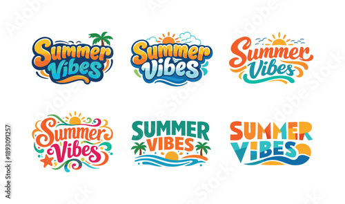 Summer Typography Variations. Summer vibe typography. Set lettering. harmonious lettering variations of the same emblematic concept, each with different