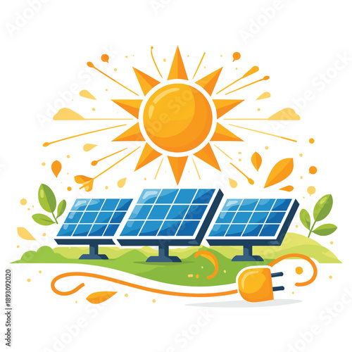 Solar panels and sun energy illustration