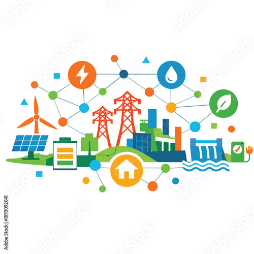 Energy sources interconnected illustration