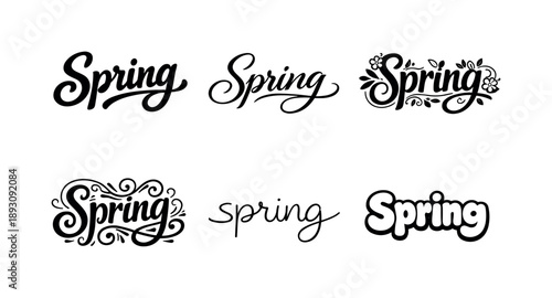 Spring Lettering Variations. Spring Hand-Lettered. Set lettering. harmonious lettering variations of the same emblematic concept, each with different artistic