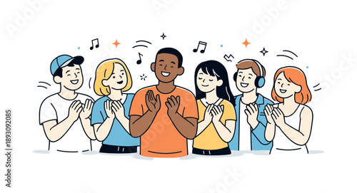 Concert Audience Joy. Audience at concert. A group of listeners clapping and moving gently to the music. Positive energy, engagement, and joyful participation.