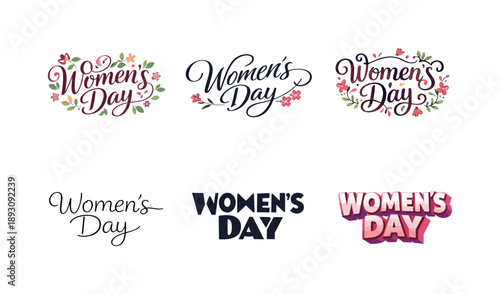 Floral Lettering Designs. Floral Women?s Day quote lettering. Set lettering. harmonious lettering variations of the same emblematic concept, each