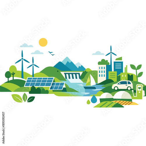 Sustainable landscape with renewable energy elements