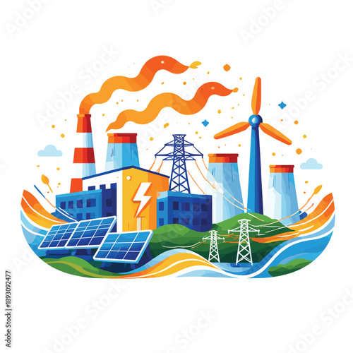 Vibrant energy production scene with renewable sources