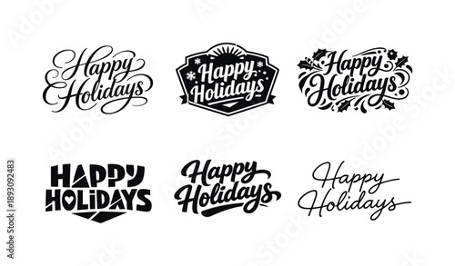 Holiday Lettering Variations. Warm holiday script lettering. Set lettering. harmonious lettering variations of the same emblematic concept, each with different