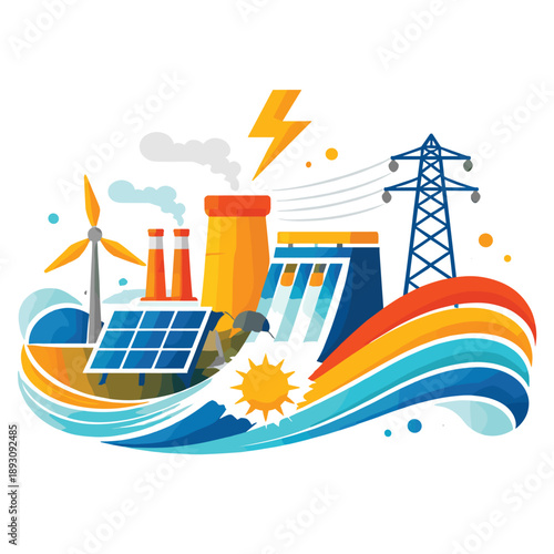 Dynamic energy landscape showcasing various power sources