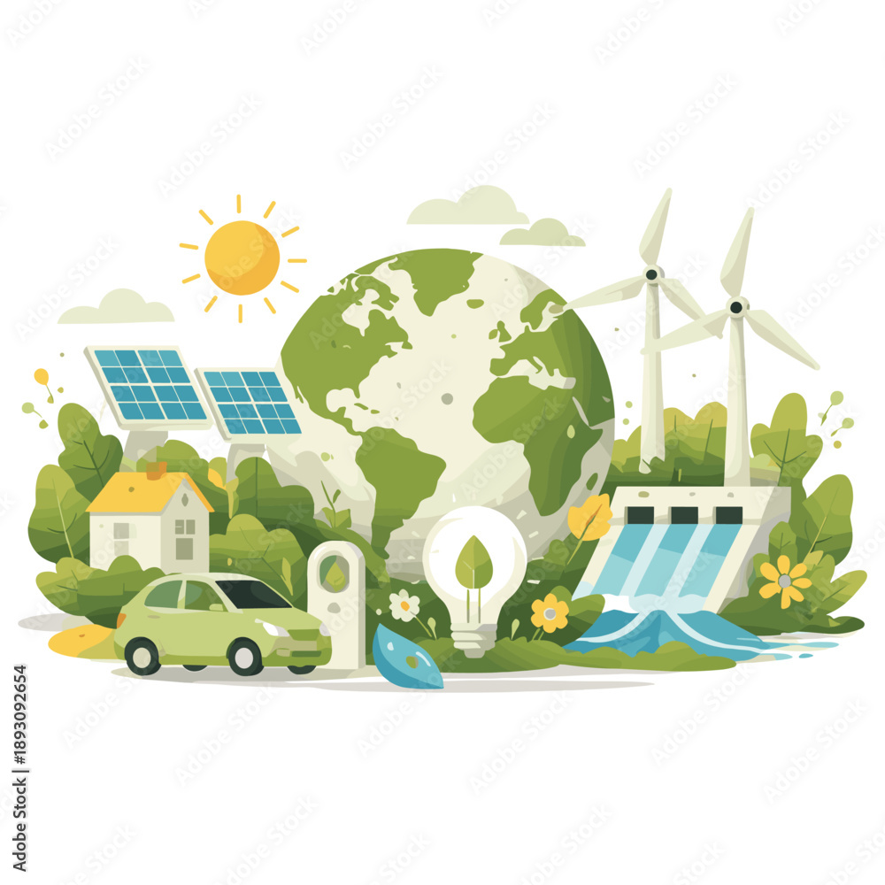 Fototapeta premium Eco-friendly energy solutions in a vibrant landscape