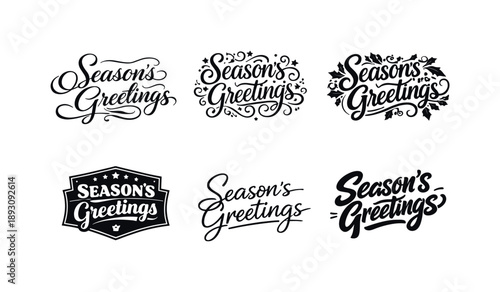 Festive Lettering Variations. Season?s Greetings script. Set lettering. harmonious lettering variations of the same emblematic concept, each with different