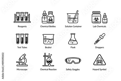 Laboratory equipment icons for chemistry and safety