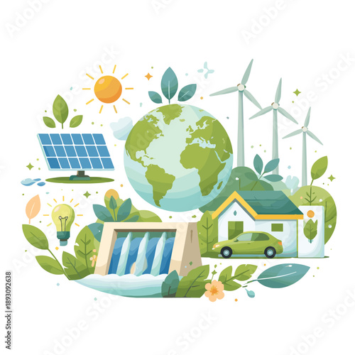 Green energy concept with nature and technology elements