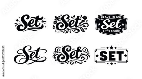 Typographic Art Grid. Festive typographic frame. Set lettering. harmonious lettering variations of the same emblematic concept, each with different artistic