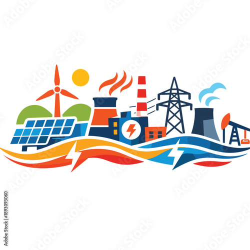 Colorful energy production landscape illustration