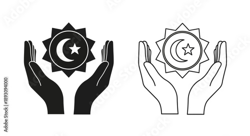 Islamic hands holding crescent moon and star Vector