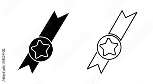 Black and white ribbon badge star award Vector