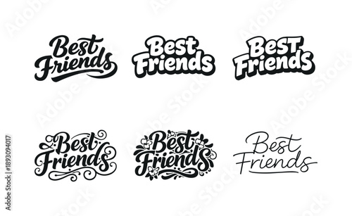 Best Friends Variations. Best friends lettering. Set lettering. harmonious lettering variations of the same emblematic concept, each with different artistic