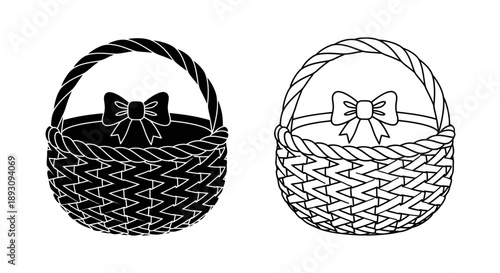 Black and white easter basket with bow Vector