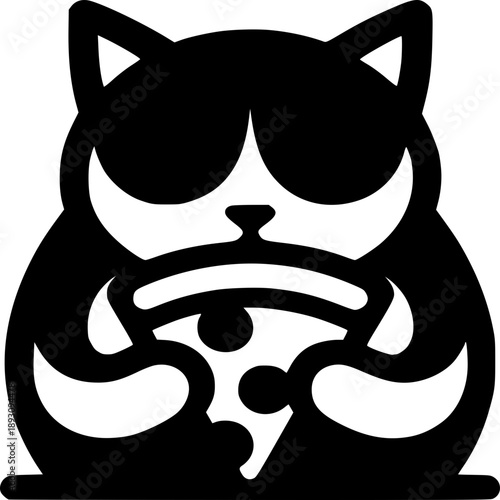 Cat with pizza slice: A charming cat with a determined expression savors a delectable pizza slice. Capturing the essence of casual contentment.