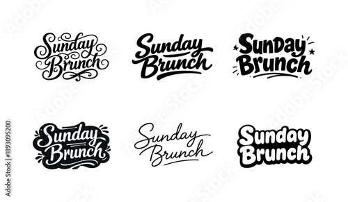 Sunday Brunch Lettering. Sunday brunch mood. Set lettering. harmonious lettering variations of the same emblematic concept, each with different artistic