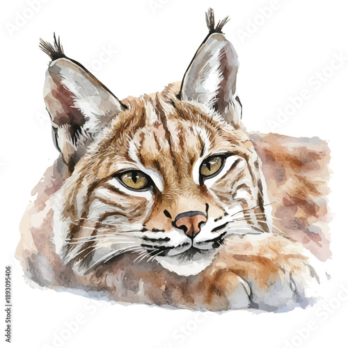 Bobcat, watercolor vector depicting playful antics, isolated on a white background.