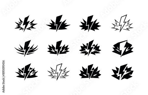 Stabbing Pain Icon Set. Stabbing pain. Icon set. Set Logo of Stabbing pain: nerve pain pulse mark. harmonious logo variations of the same emblematic concept,