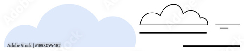 Cloud design. A creative mix of outline and solid-filled cloud graphics, technology, weather, and connectivity. Clouds for digital use, weather icons, graphic art, and visual branding