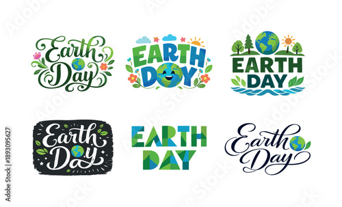Earth Day Lettering. Getting Ready for Earth Day. Set lettering. harmonious lettering variations of the same emblematic concept, each with different artistic