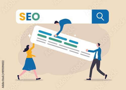 Collaborative SEO Strategy Optimization for Higher Search Rankings and Visibility. Stock Illustration