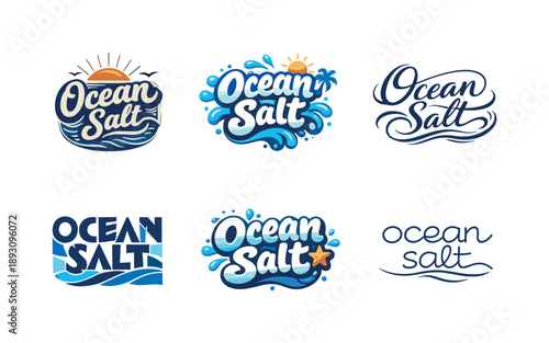 Ocean Vibe Lettering Styles. Ocean salt vibes. Set lettering. harmonious lettering variations of the same emblematic concept, each with different artistic
